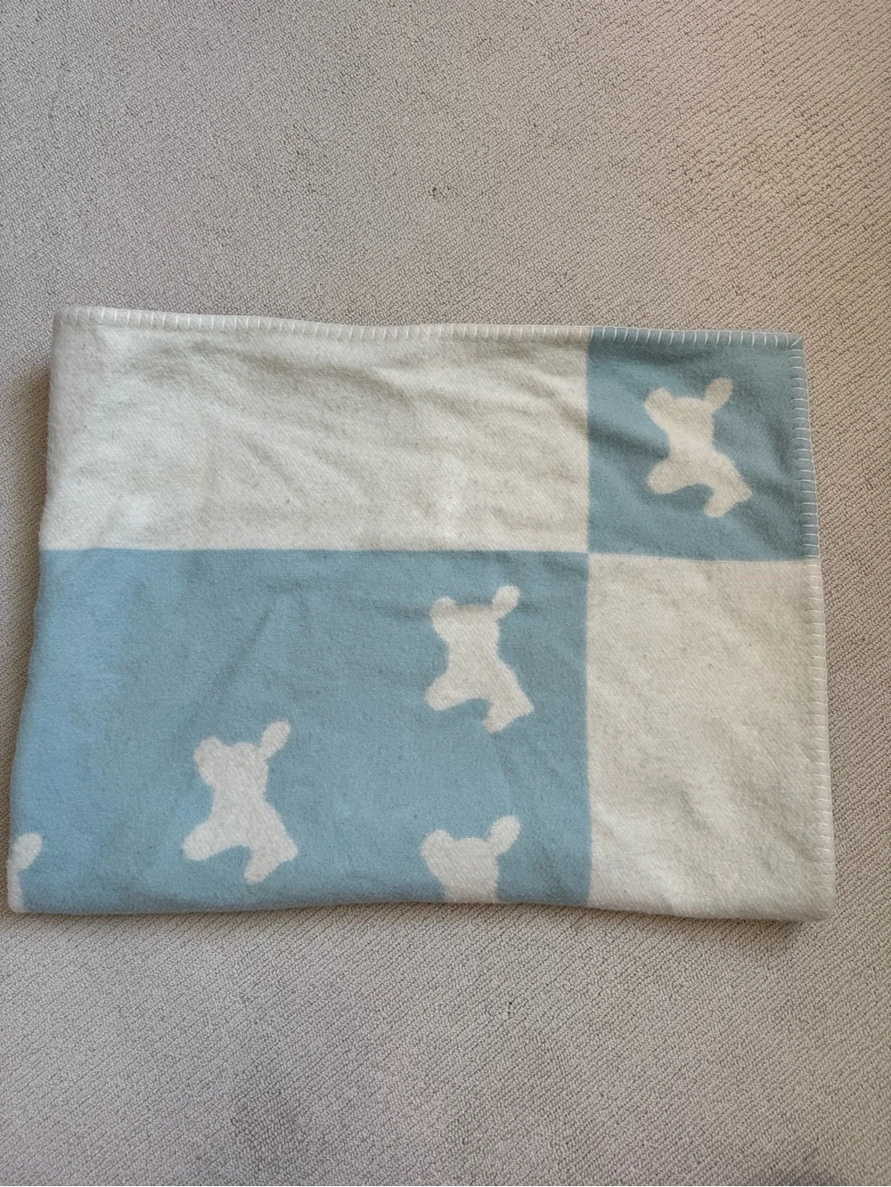 Hermes wool and cashmere baby/throw blanket. Blue and cream check. Authentic